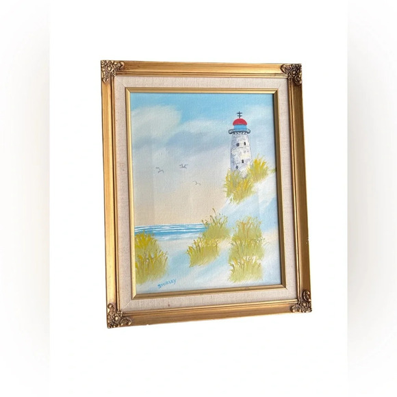 Shirley Other - Vintage gold framed lighthouse canvas painted framed wall art